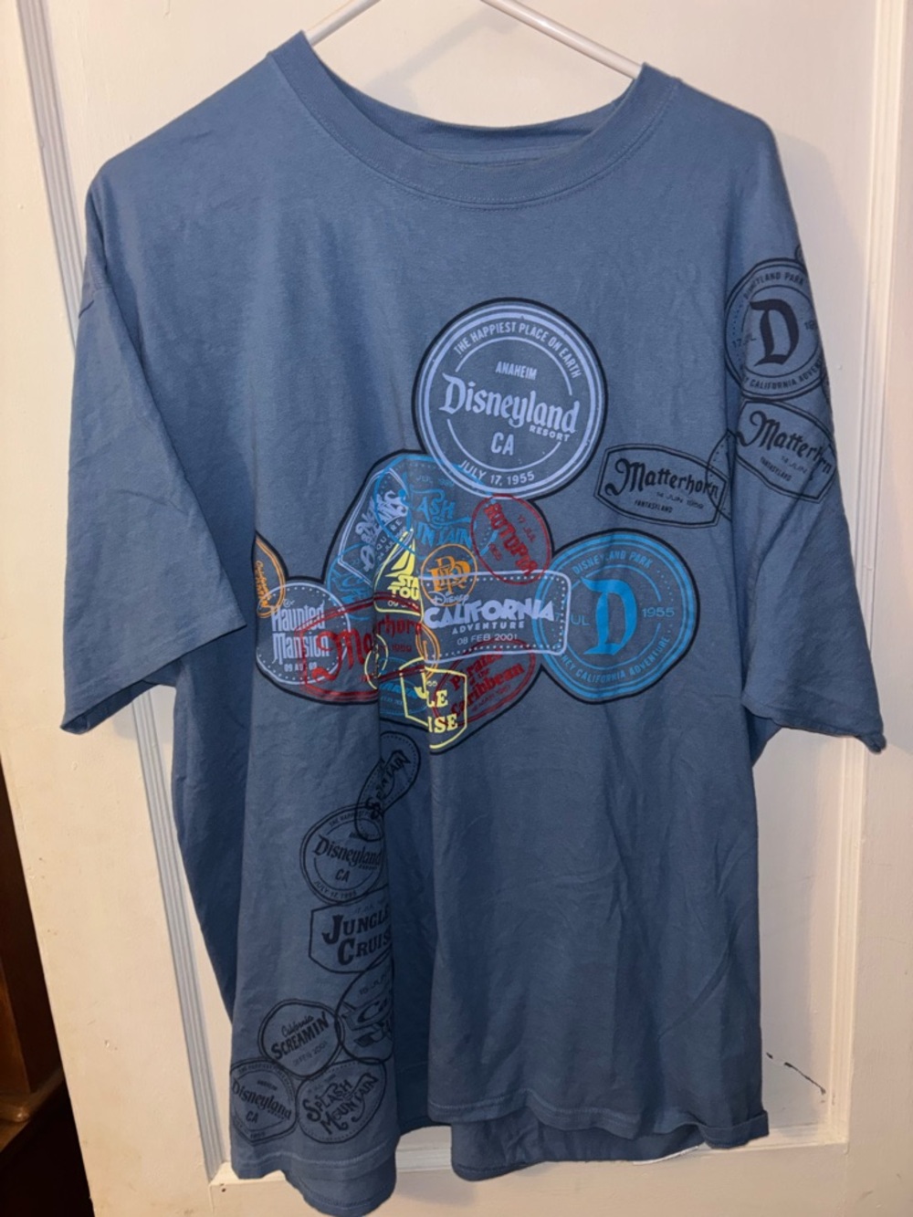 Hanes Blue Disneyland CA Badge Graphic Short Sleeve Tee